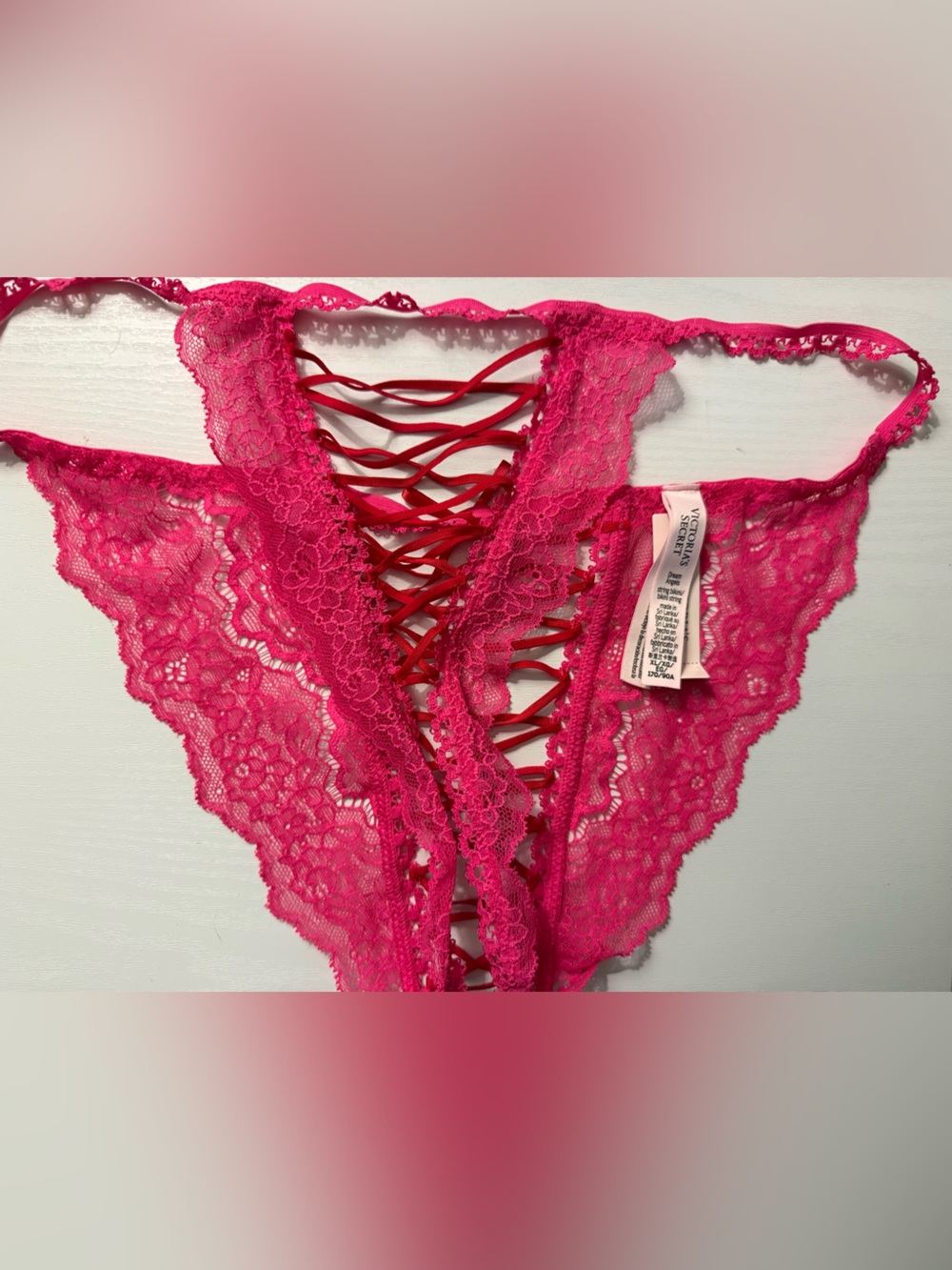 Victoria's Secret Fuchsia Lace Crisscross Thong - Picture 2 of 5